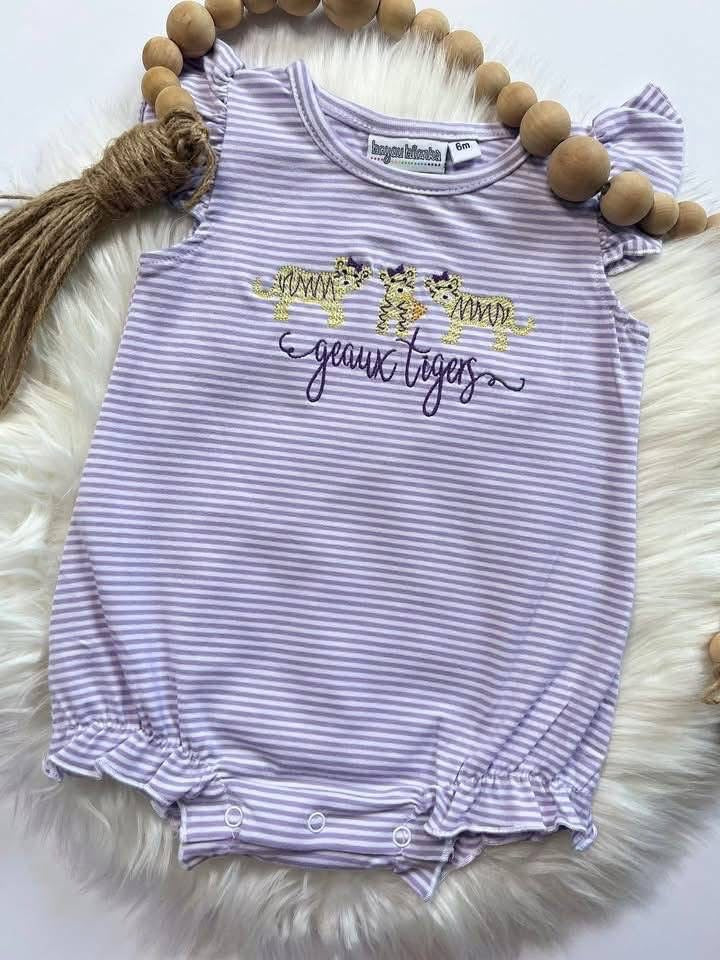 Geaux Tigers Purple Knit Stripe Flutter Bubble